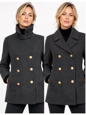 J.Crew Stadium Cloth Nello Gori Wool Peacoat Grey Gold Buttons Size 10